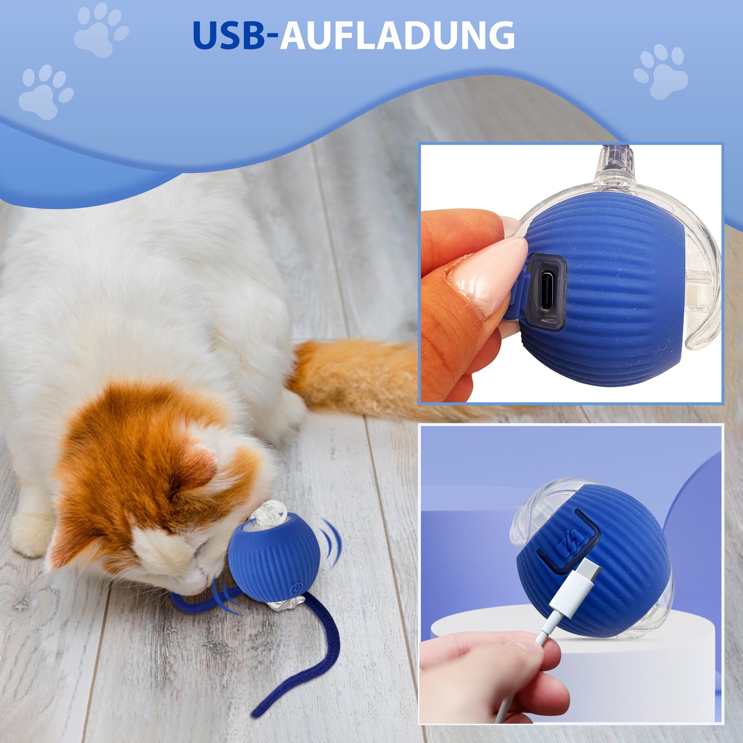 Automatisches Katzenspielzeug mit LED, Bewegung, interaktiv & sicher