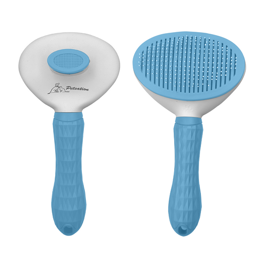 PETSATION Tierbürste mit One-Touch-Reinigung für Hunde und Katzen – Effektive Fellpflege Bürste für langes und kurzes Fell, Entfernen von losen Haaren, Verfilzungen und Schmutz – Ergonomisches Design, leicht zu reinigen, für Tierbesitzer! Blau