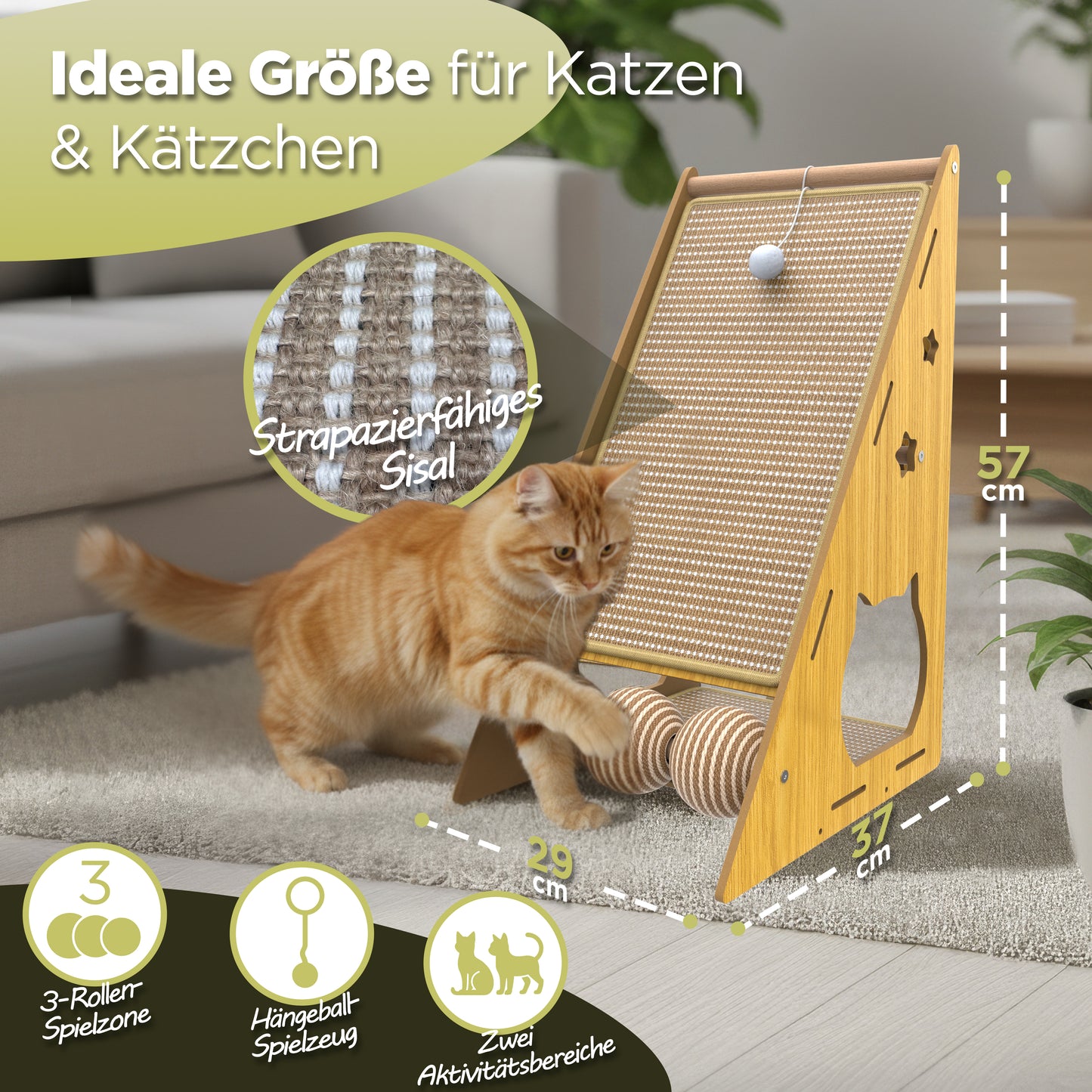 Moderner Sisal Katzenkratzbaum Vertikal – Kratzbrett für Katzen, Kratzsäule aus Natur-Sisal, platzsparender Katzenkratzpfosten, langlebiges Katzenzubehör für Wohnungskatzen