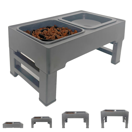 Erhöhter Hundenapf PETSATION – Anti-Schling Napf mit Spritzschutz, rutschfest & ergonomisch – langsames Fressen für Hunde, ideal für große & kleine Hunde – Fressnapf gegen hastiges Fressen Grau