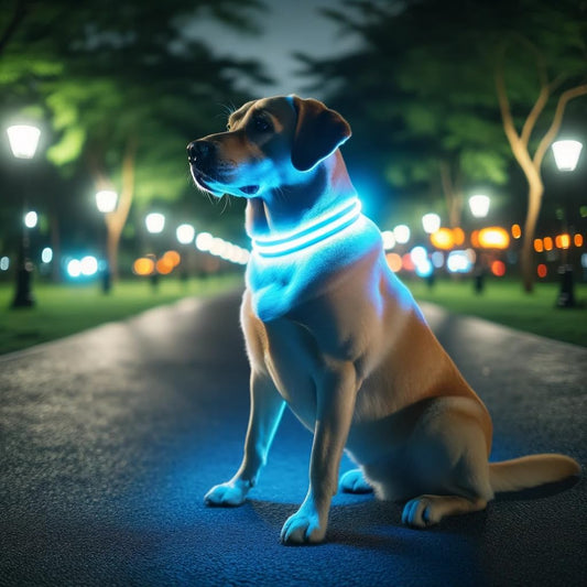 Petsation Leuchthalsband für Hunde – Hundehalsband Durchgängig Leuchtend, LED-Beleuchtung für Sichtbarkeit im Dunkeln, Wasserdicht, Verstellbar, Sicheres Hundezubehör für Nächtliche Spaziergänge, Reflektierend & Leuchtend Blau Größe M 38-50cm