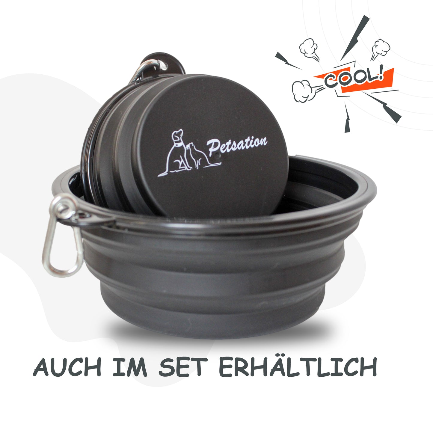 PETSATION Foldable Dog Bowl for on the Go [The Original] Travel Bowl, Food Bowl &amp; Water Bowl for Dogs - Drinking Bowl, Ideal for Travel, Walks &amp; Everyday Use Lightweight Black 1000ml &amp; 350ml