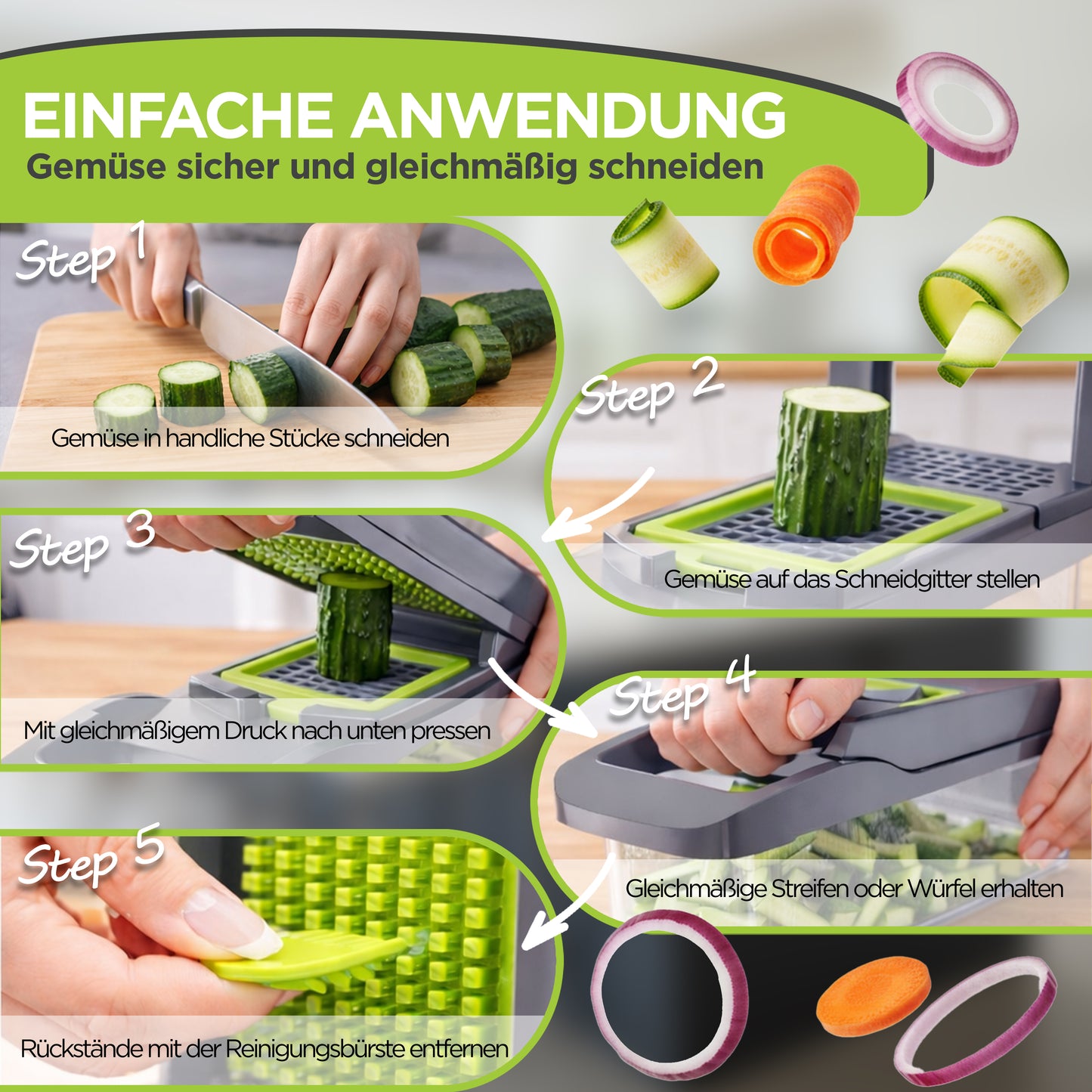 All-in-One Gemüseschneider 13-in-1 – Multifunktionaler Küchenhobel mit Auffangbehälter & Edelstahlklingen