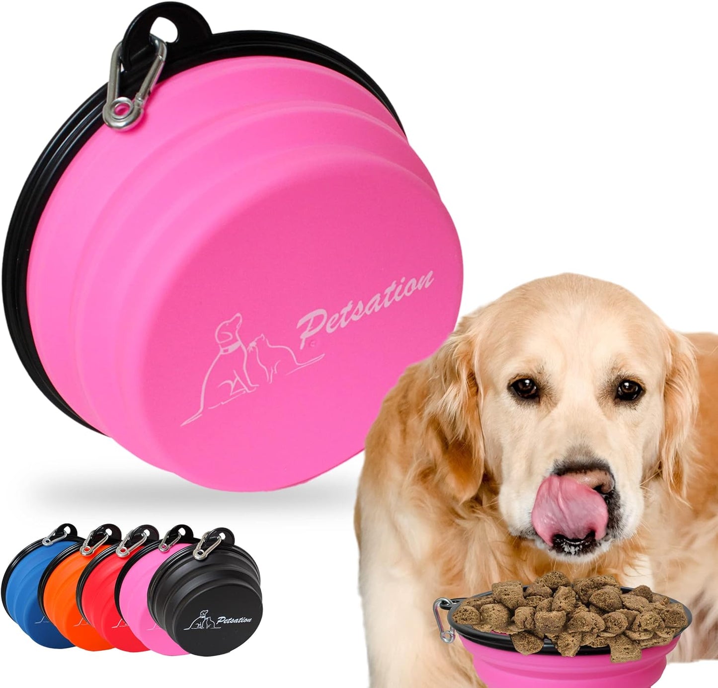 PETSATION Foldable Dog Bowl for on the Go [The Original] Travel Bowl, Food Bowl &amp; Water Bowl for Dogs - Drinking Bowl, Ideal for Travel, Walks &amp; Everyday Use Light Pink 1000ml &amp; Pink 350ml