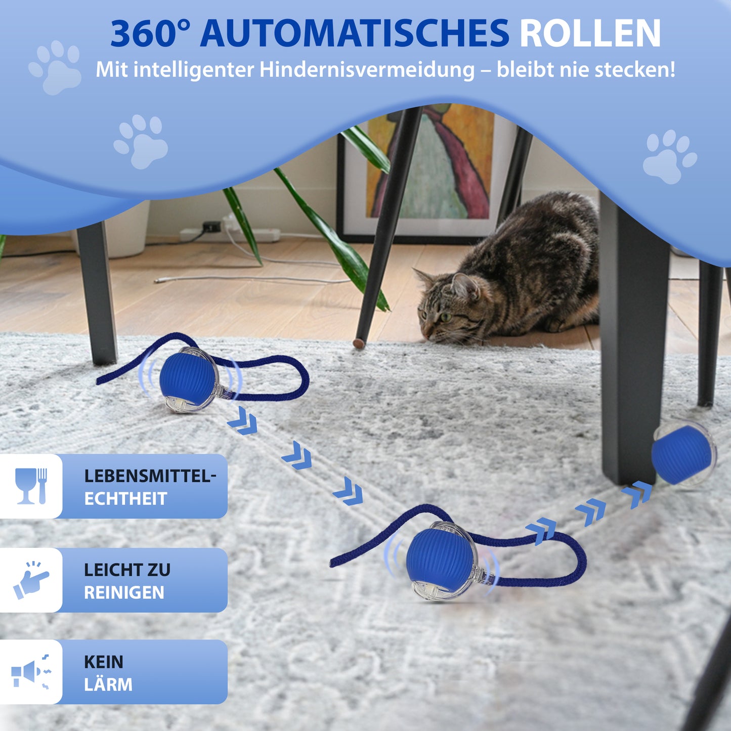 Automatisches Katzenspielzeug mit LED, Bewegung, interaktiv & sicher