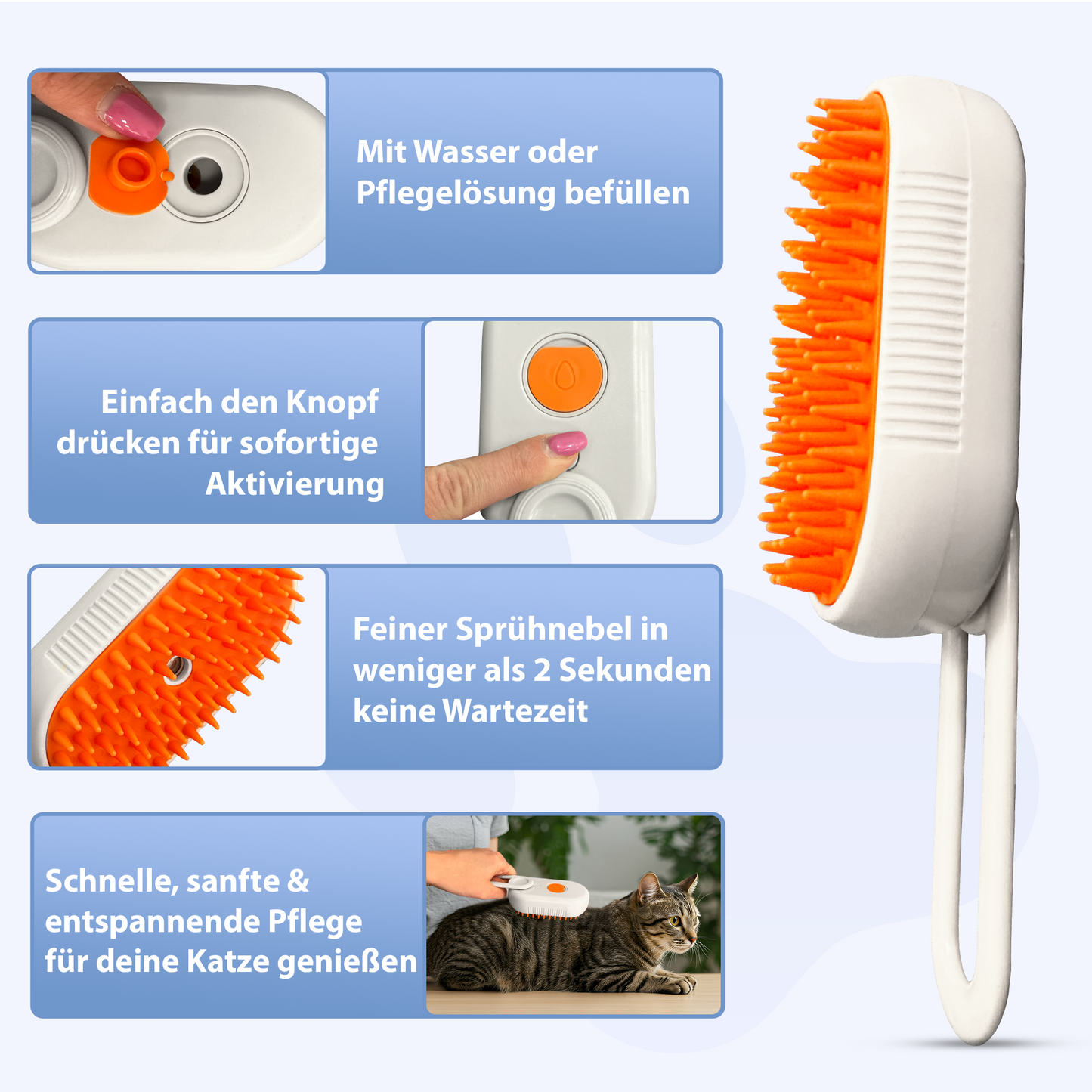 3-in-1 Dampf-Bürste für Katzen & Hunde – Entfilzung & Reinigung - weiß