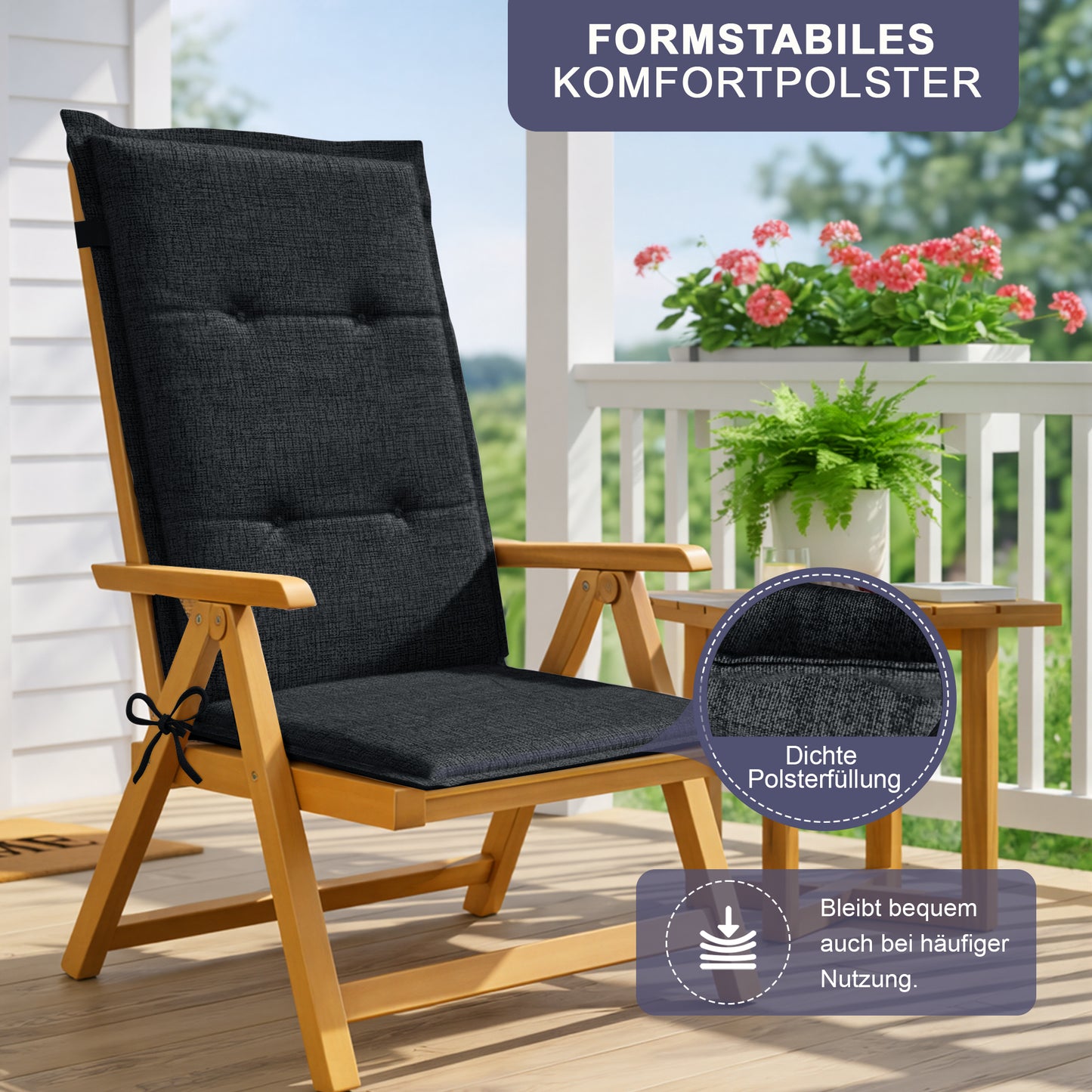 Relexo Hochlehner Auflage – Gartenstuhlauflage Hochlehner, Sitzkissen Stuhl, Stuhlkissen & Outdoor Kissen für Gartenmöbel