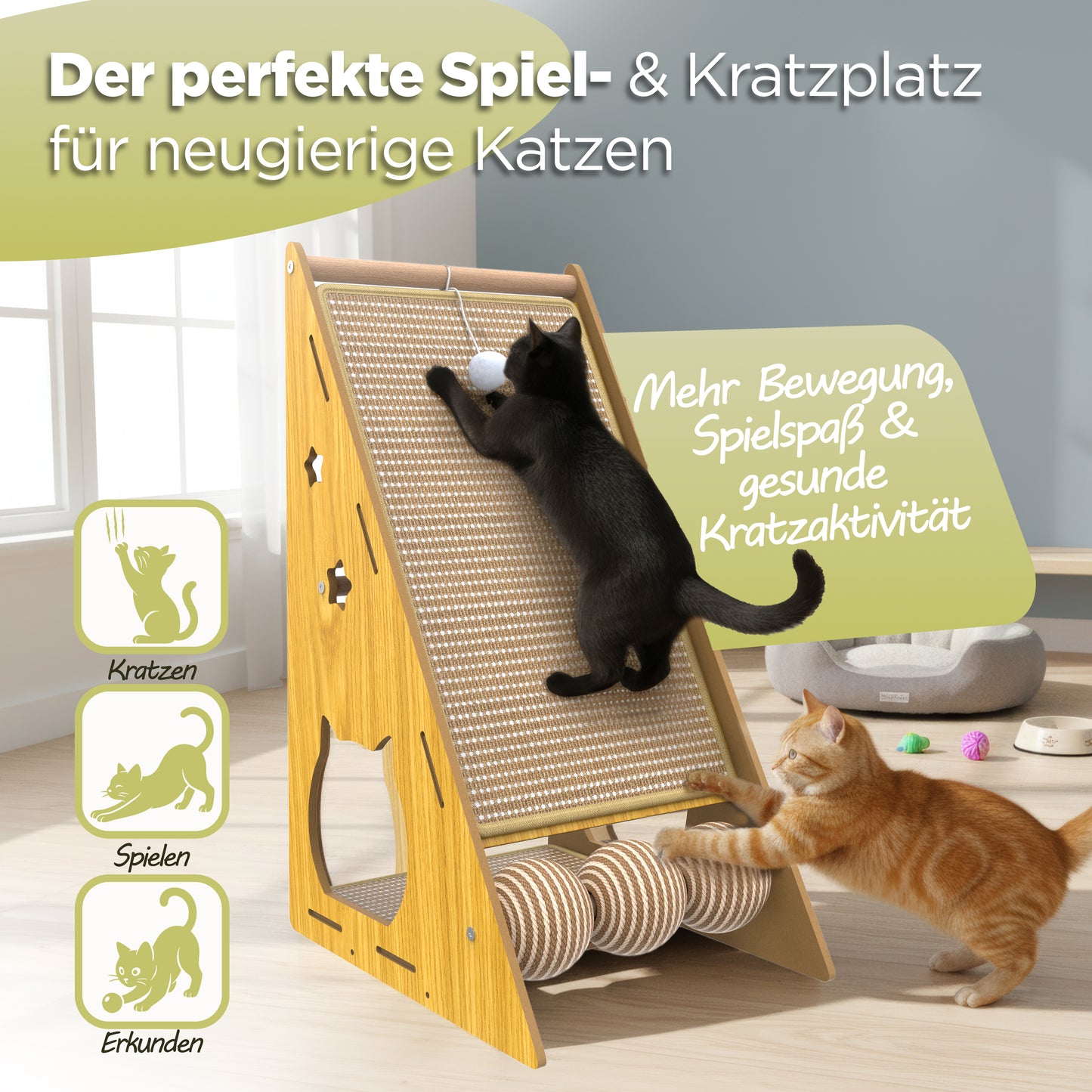 Moderner Sisal Katzenkratzbaum Vertikal – Kratzbrett für Katzen, Kratzsäule aus Natur-Sisal, platzsparender Katzenkratzpfosten, langlebiges Katzenzubehör für Wohnungskatzen