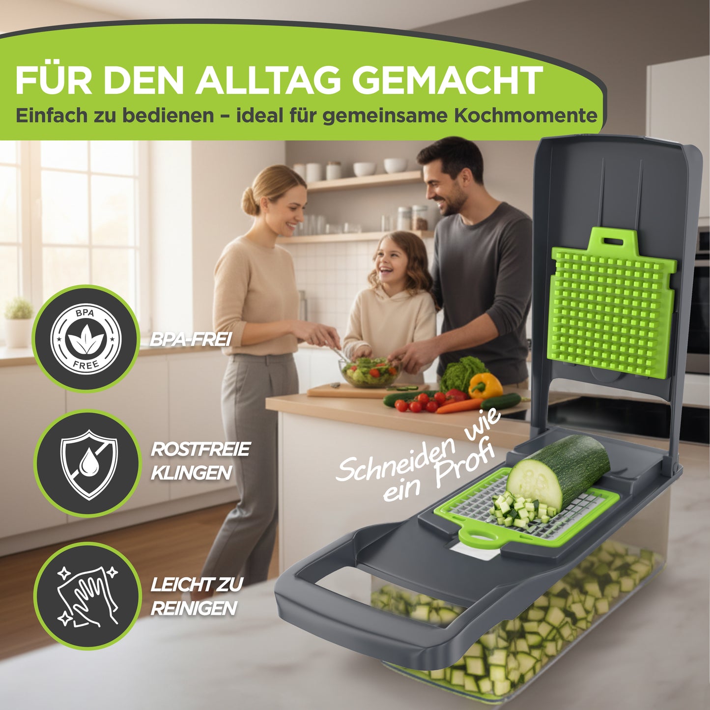 All-in-One Gemüseschneider 13-in-1 – Multifunktionaler Küchenhobel mit Auffangbehälter & Edelstahlklingen