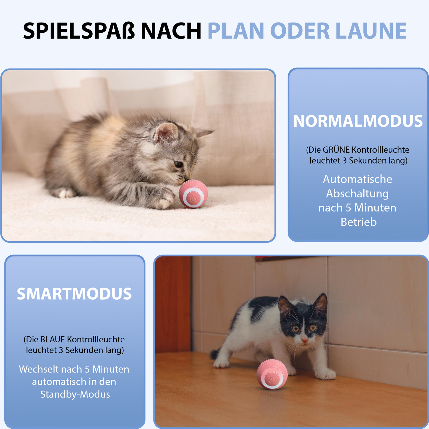 Interaktives Katzenspielzeug Ball Elektrisch für Katzen -  pink