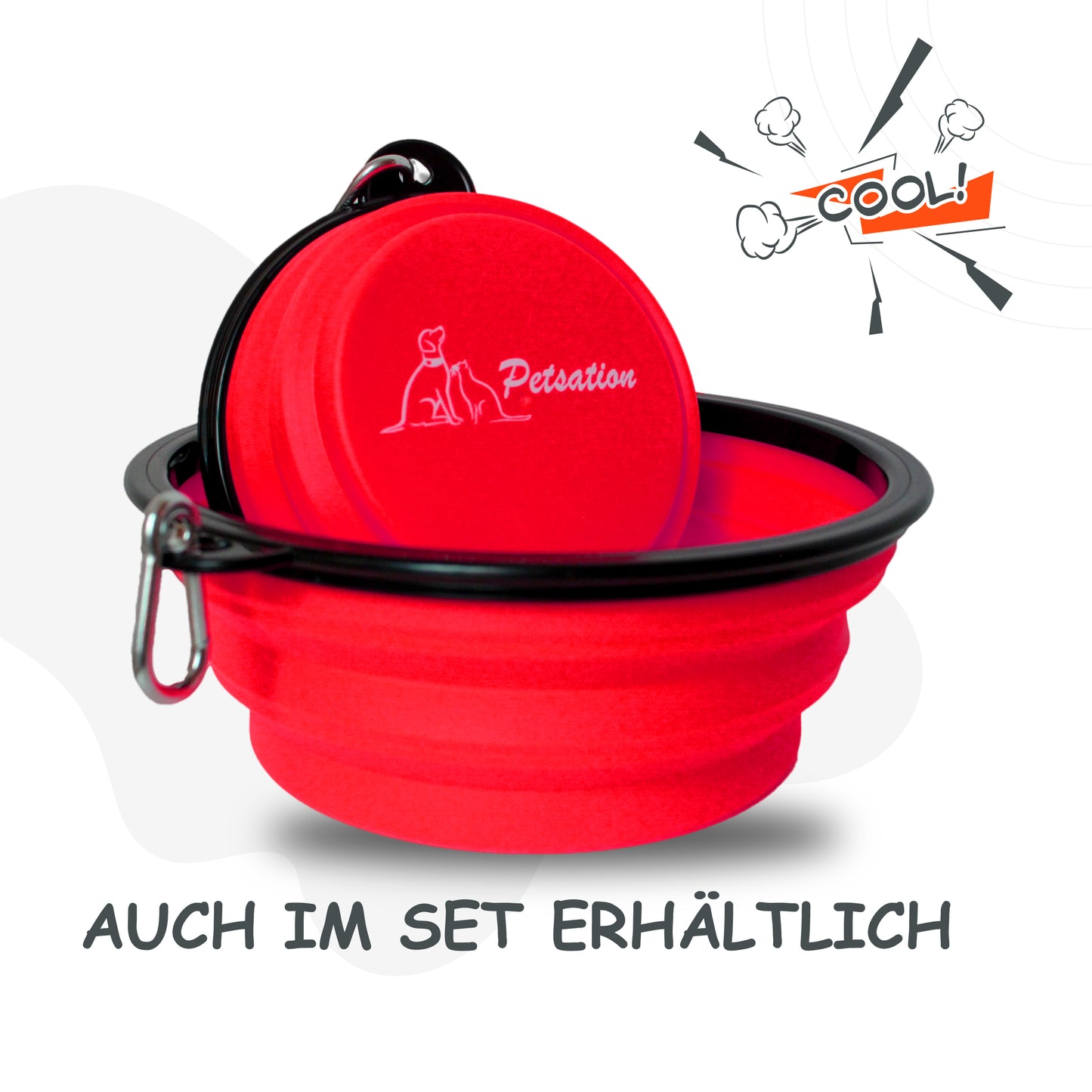 PETSATION Foldable Dog Bowl for on the Go [The Original] Travel Bowl, Food Bowl &amp; Water Bowl for Dogs - Drinking Bowl, Ideal for Travel, Walks &amp; Everyday Use Light Red 1000ml &amp; 350ml