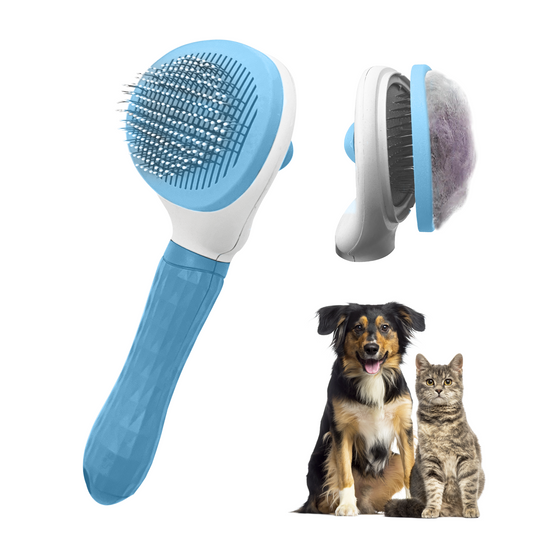 PETSATION Tierbürste mit One-Touch-Reinigung für Hunde und Katzen – Effektive Fellpflege Bürste für langes und kurzes Fell, Entfernen von losen Haaren, Verfilzungen und Schmutz – Ergonomisches Design, leicht zu reinigen, für Tierbesitzer! Blau