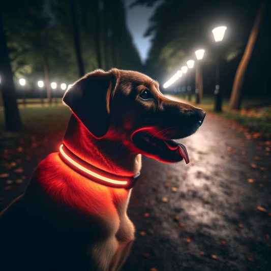 Petsation Leuchthalsband für Hunde – Hundehalsband Durchgängig Leuchtend, LED-Beleuchtung für Sichtbarkeit im Dunkeln, Wasserdicht, Verstellbar, Sicheres Hundezubehör für Nächtliche Spaziergänge, Reflektierend & Leuchtend Rot Größe S 28-40cm