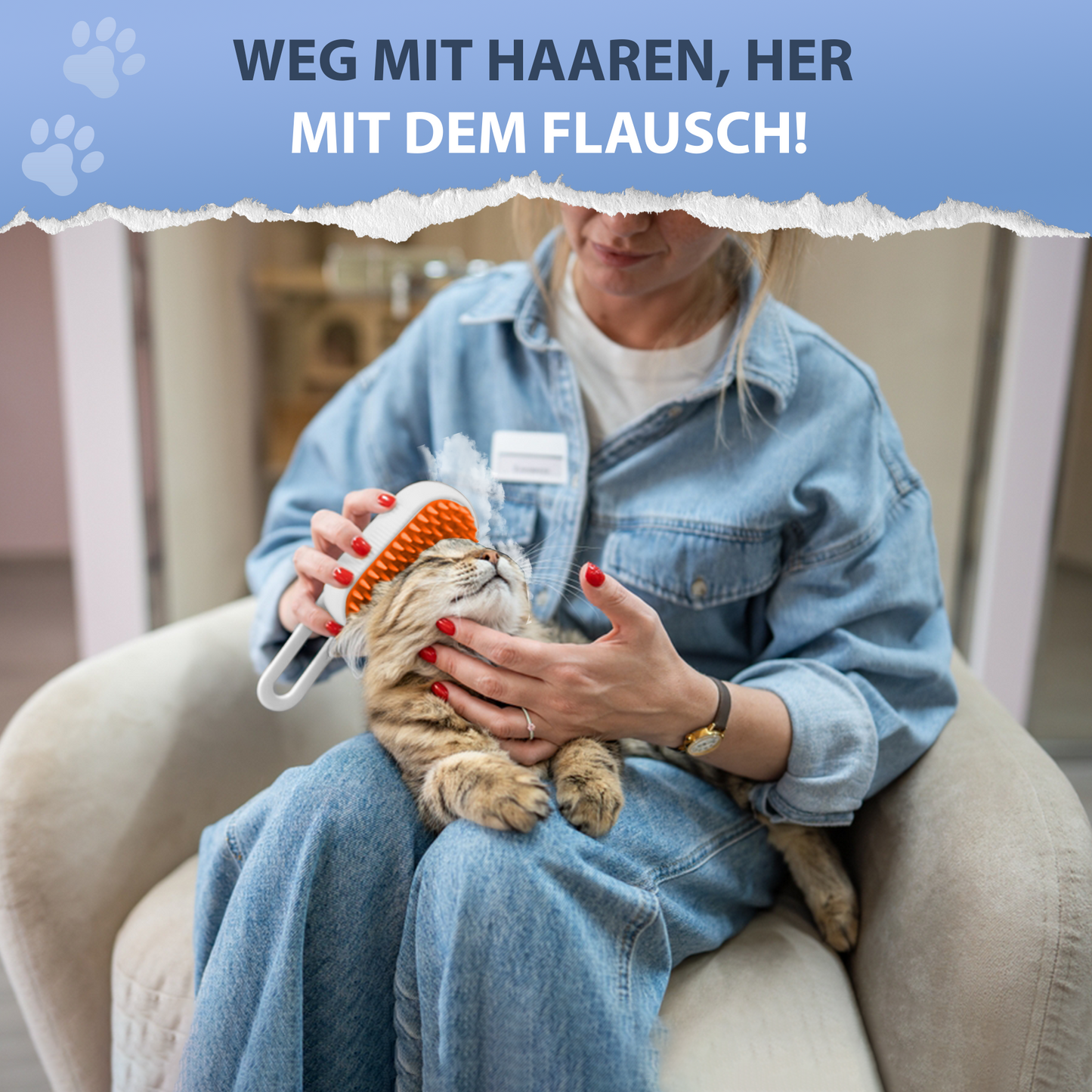 3-in-1 Dampf-Bürste für Katzen & Hunde – Entfilzung & Reinigung - weiß