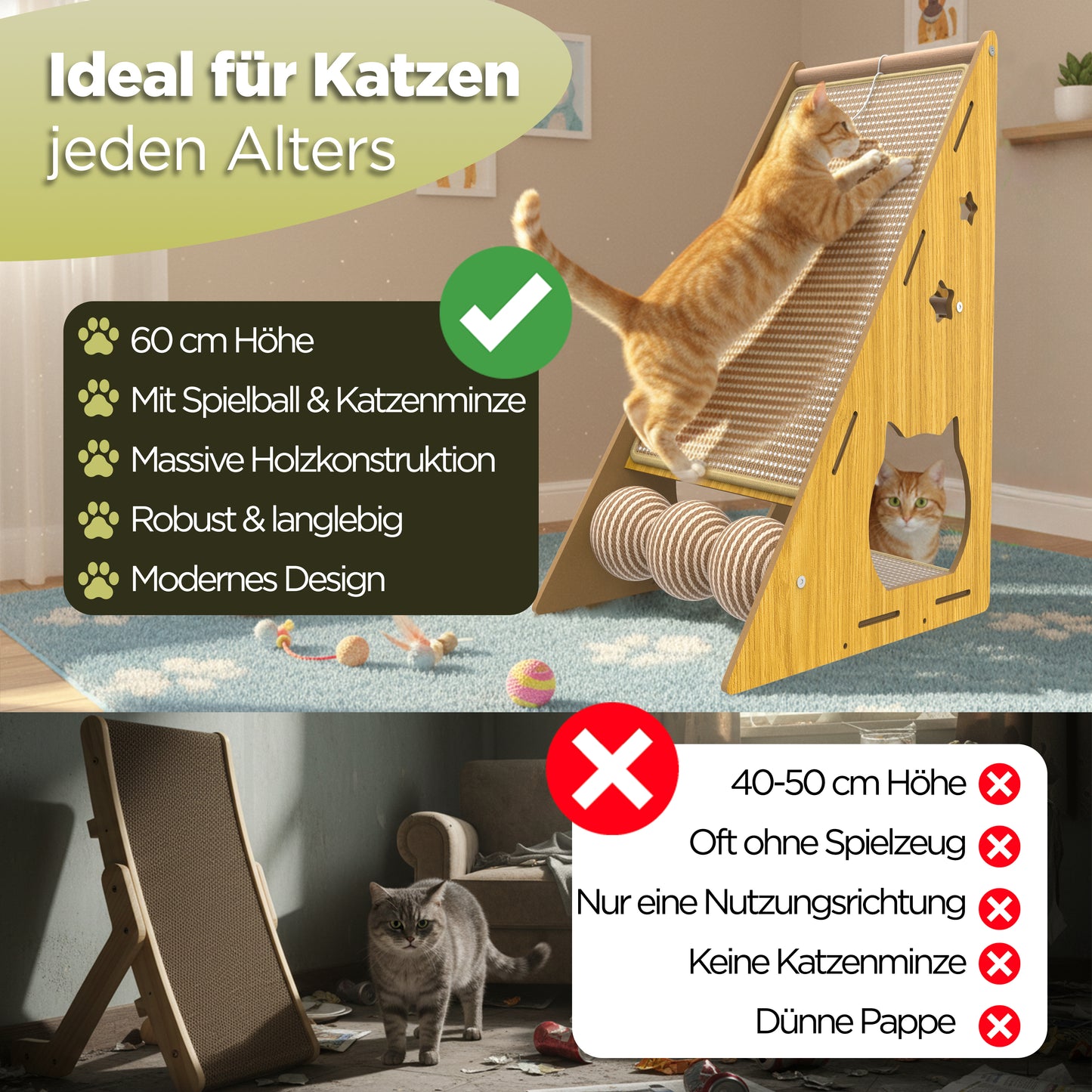 Moderner Sisal Katzenkratzbaum Vertikal – Kratzbrett für Katzen, Kratzsäule aus Natur-Sisal, platzsparender Katzenkratzpfosten, langlebiges Katzenzubehör für Wohnungskatzen