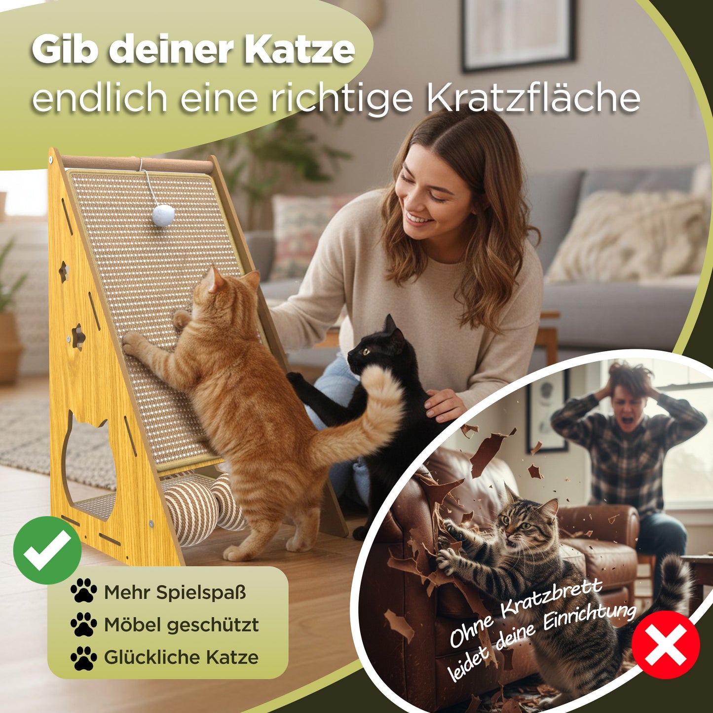 Moderner Sisal Katzenkratzbaum Vertikal – Kratzbrett für Katzen, Kratzsäule aus Natur-Sisal, platzsparender Katzenkratzpfosten, langlebiges Katzenzubehör für Wohnungskatzen