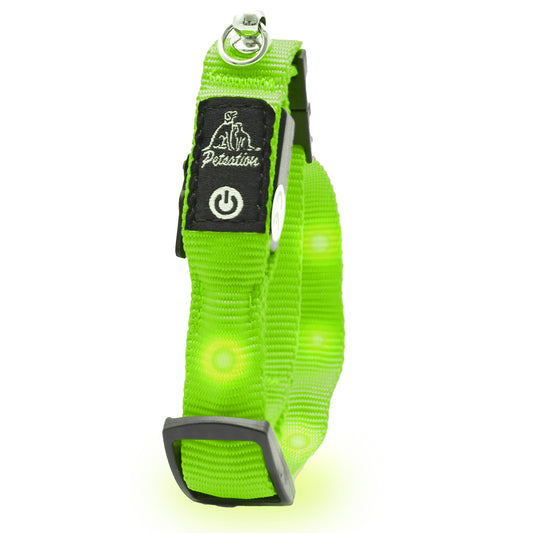 PETSATION Leuchtendes Katzenhalsband - Sicherheits-LED Halsband für Katzen, Verstellbar & Wasserdicht, Perfekt für Nachtspaziergänge, Helles, Reflektierendes Katzenzubehör für Sichtbarkeit & Schutz im Dunkeln Grün Größe S 21-28cm