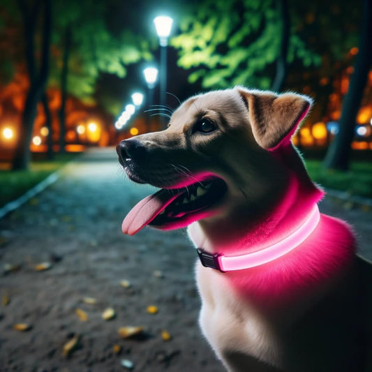 Petsation Leuchthalsband für Hunde – Hundehalsband Durchgängig Leuchtend, LED-Beleuchtung für Sichtbarkeit im Dunkeln, Wasserdicht, Verstellbar, Sicheres Hundezubehör für Nächtliche Spaziergänge, Reflektierend & Leuchtend Pink Größe S 28-40cm