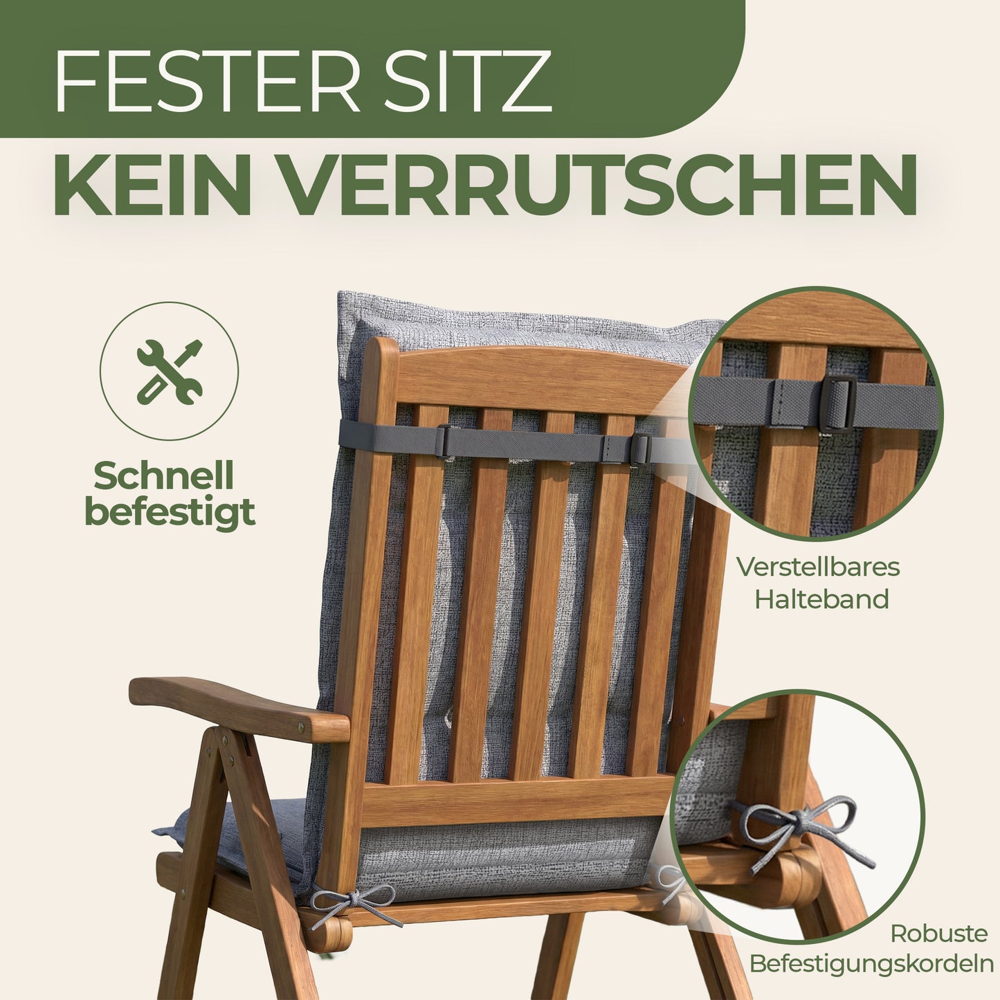 Florence Hochlehner Auflage – Gartenstuhlauflage Hochlehner, Sitzkissen Stuhl, Stuhlkissen & Outdoor Kissen für Gartenmöbel