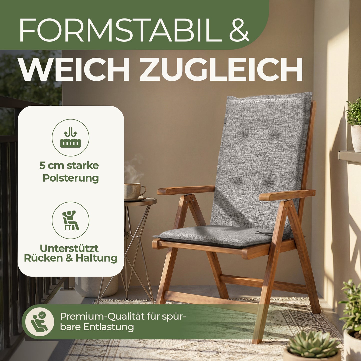 Florence Hochlehner Auflage – Gartenstuhlauflage Hochlehner, Sitzkissen Stuhl, Stuhlkissen & Outdoor Kissen für Gartenmöbel