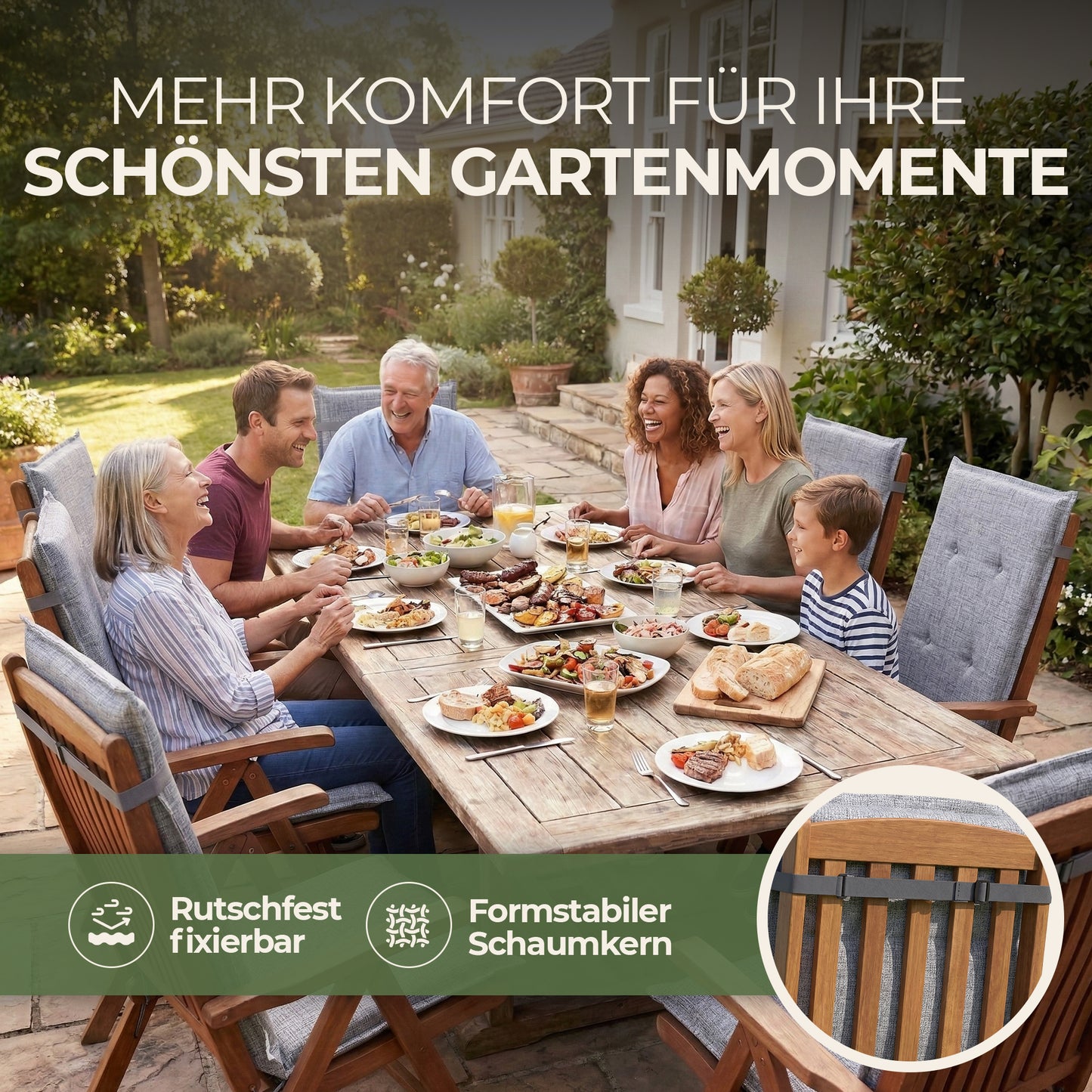 Florence Hochlehner Auflage – Gartenstuhlauflage Hochlehner, Sitzkissen Stuhl, Stuhlkissen & Outdoor Kissen für Gartenmöbel