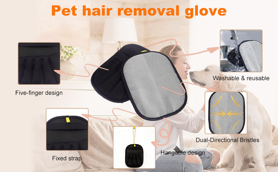 Wendbare Elektrostatik-Fellentferner-Handschuhe mit 2-Wege-Borsten – Waschbare Tierhaar-Bürste für die gründliche Hundepflege