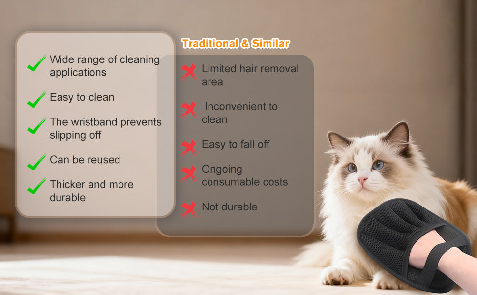 Wendbare Elektrostatik-Fellentferner-Handschuhe mit 2-Wege-Borsten – Waschbare Tierhaar-Bürste für die gründliche Hundepflege