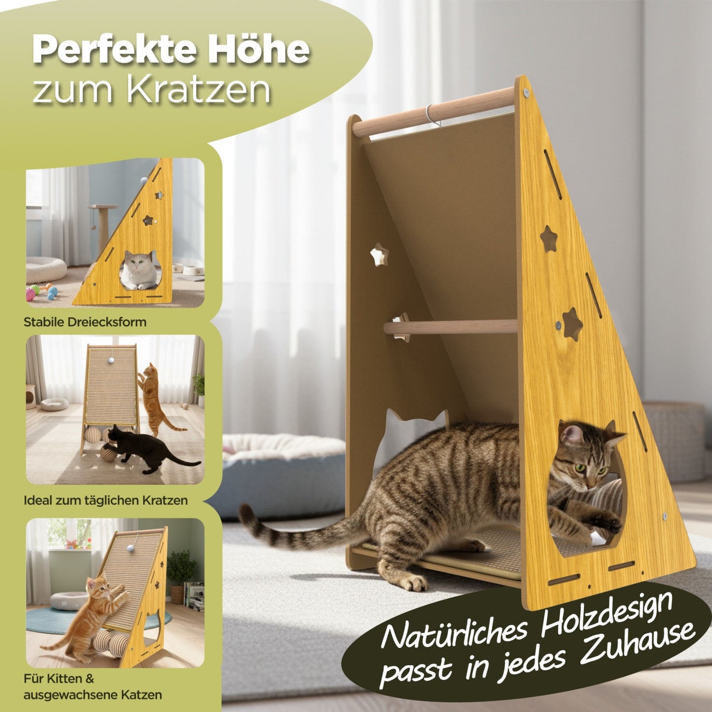 Moderner Sisal Katzenkratzbaum Vertikal – Kratzbrett für Katzen, Kratzsäule aus Natur-Sisal, platzsparender Katzenkratzpfosten, langlebiges Katzenzubehör für Wohnungskatzen