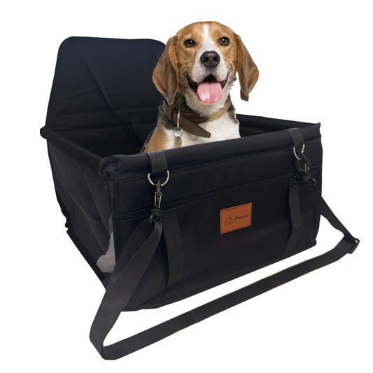 PETSATION Hundeautositz – Wasserdichter & Atmungsaktiver Autositz für Hunde – Robuste Oxford-Tragetasche mit Sicherheitsgurt – Waschbare Haustiermatte für Auto, SUV & Reisen (Schwarz, Standard)