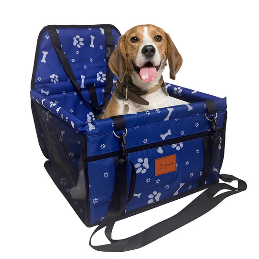PETSATION Hundeautositz – Wasserdichter & Atmungsaktiver Autositz für Hunde – Robuste Oxford-Tragetasche mit Sicherheitsgurt – Waschbare Haustiermatte für Auto, SUV & Reisen (Blau, Standard)