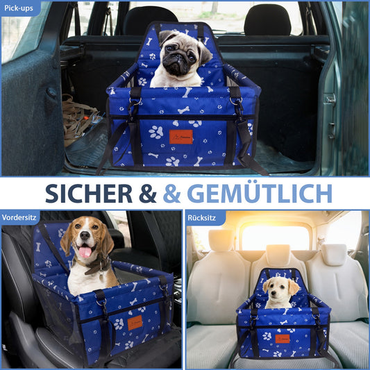 PETSATION Hundeautositz – Wasserdichter & Atmungsaktiver Autositz für Hunde – Robuste Oxford-Tragetasche mit Sicherheitsgurt – Waschbare Haustiermatte für Auto, SUV & Reisen (Blau, Standard)