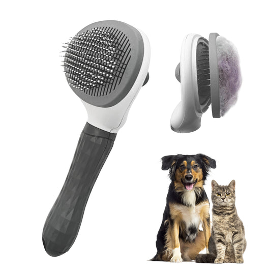 PETSATION Tierbürste mit One-Touch-Reinigung für Hunde und Katzen – Effektive Fellpflege Bürste für langes und kurzes Fell, Entfernen von losen Haaren, Verfilzungen und Schmutz – Ergonomisches Design, leicht zu reinigen, für Tierbesitzer! Grau