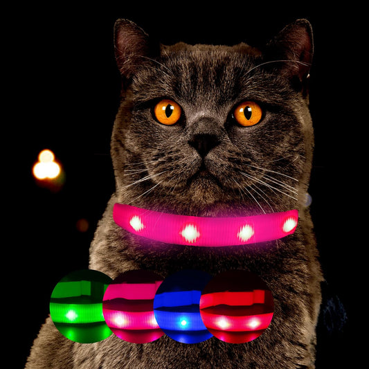 PETSATION Leuchtendes Katzenhalsband - Sicherheits-LED Halsband für Katzen, Verstellbar & Wasserdicht, Perfekt für Nachtspaziergänge, Helles, Reflektierendes Katzenzubehör für Sichtbarkeit & Schutz im Dunkeln Pink Größe S 21-27cm