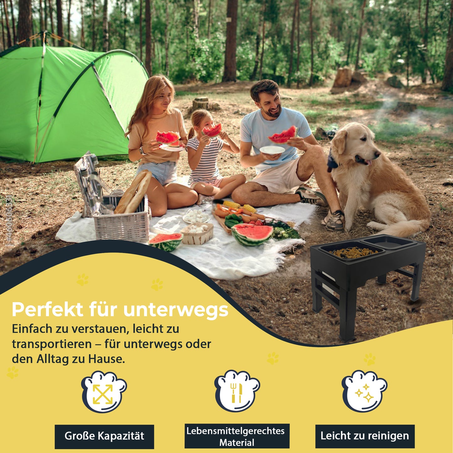 Erhöhter Hundenapf PETSATION – Anti-Schling Napf mit Spritzschutz - schwarz