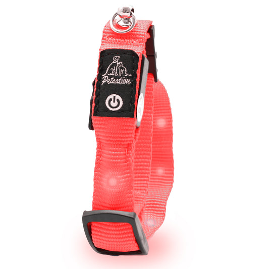 PETSATION Leuchtendes Katzenhalsband - Sicherheits-LED Halsband für Katzen, Verstellbar & Wasserdicht, Perfekt für Nachtspaziergänge, Helles, Reflektierendes Katzenzubehör für Sichtbarkeit & Schutz im Dunkeln Rot Größe S 21-28cm