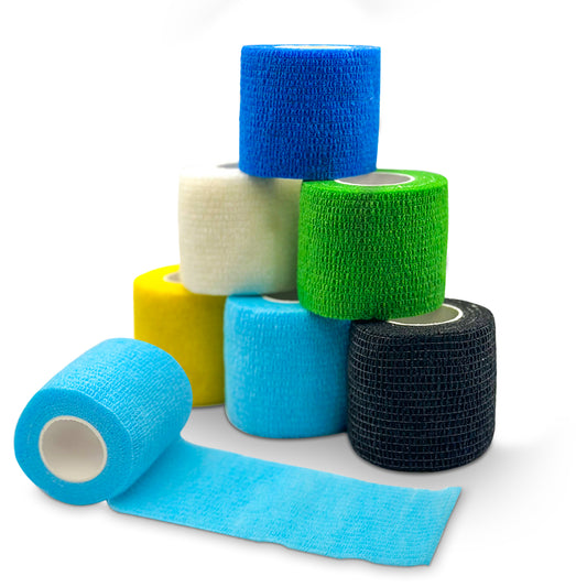 Petsation Bandagen farbig 6er Box – selbsthaftend, elastisch, atmungsaktiv, 5 cm x 4,5 m, ideal für Hunde, Katzen, Pferde – Tierbandage zur Wundversorgung, Pfotenschutz & Stabilisierung – buntes Set