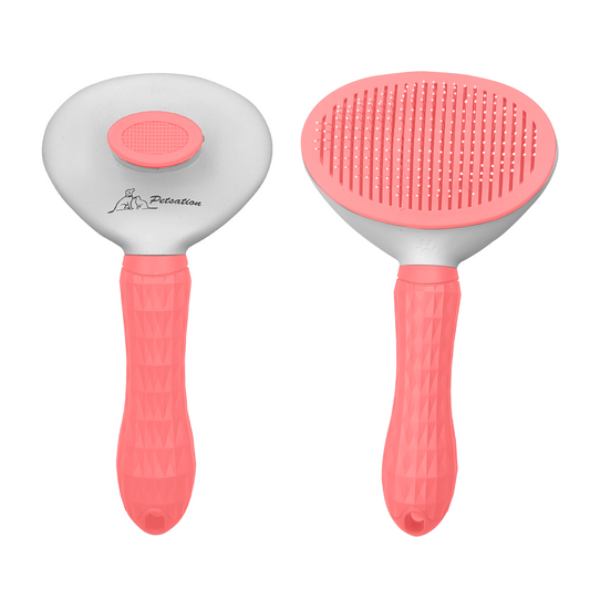 PETSATION Tierbürste mit One-Touch-Reinigung für Hunde und Katzen – Effektive Fellpflege Bürste für langes und kurzes Fell, Entfernen von losen Haaren, Verfilzungen und Schmutz – Ergonomisches Design, leicht zu reinigen, für Tierbesitzer! Pink