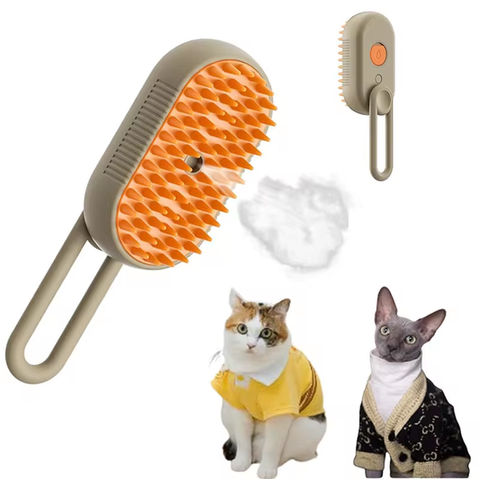 PETSATION 3-in-1 Dampf-Bürste für Katzen & Hunde – Fellpflege, Entfilzung & Reinigung in einem | Haustierbürste mit Wasserdampf gegen lose Haare & Knoten | Sanfte Pflege für Hunde & Katzenfell beige